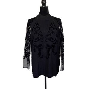 INC International Concepts Womens Black Lace Mesh Sleeve Sweater Size 1X